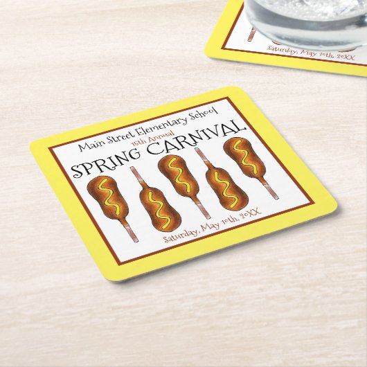 春フェアカーニバルフェスティバルコーンドッグコーンドッグ スクエアペーパーコースター (アングル)