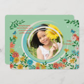 春フォトフレーム誕生日 招待状 (正面/裏面)