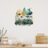 春フォレストウォーター色イラストレーションファンタジーアート ポスター (キッチン)