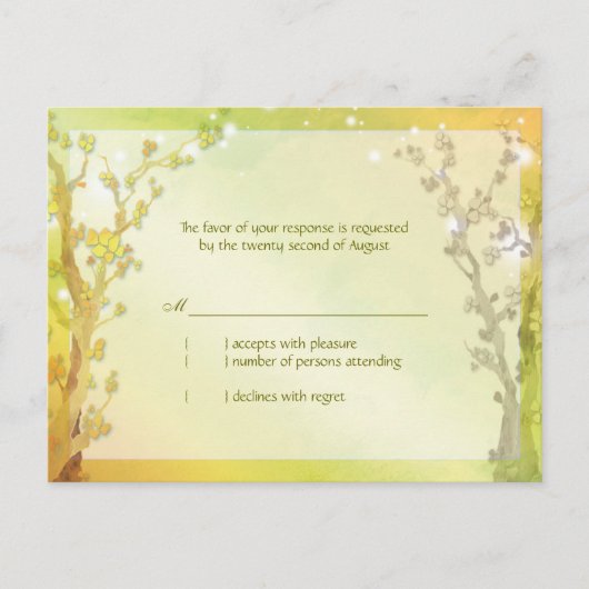 春フォレストツリーズ結婚式RSVP インビテーションポストカード (正面)