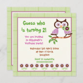 春フクロウ子供の誕生日パーティー縁ど緑 招待状 (正面/裏面)