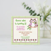 春フクロウ子供の誕生日パーティー縁ど緑 招待状 (スタンド正面)