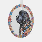 春フライトニューファンドランドドッグガラスラウンドオーナメント ガラスオーナメント (正面右)