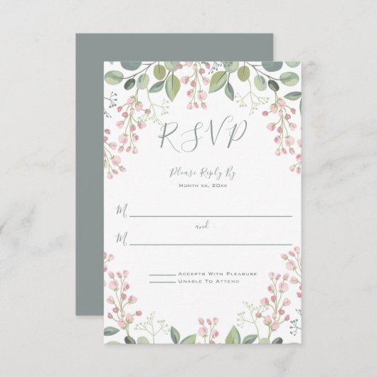 春フラズピンクフローラミントグリーン結婚ズ 出欠カード (正面/裏面)