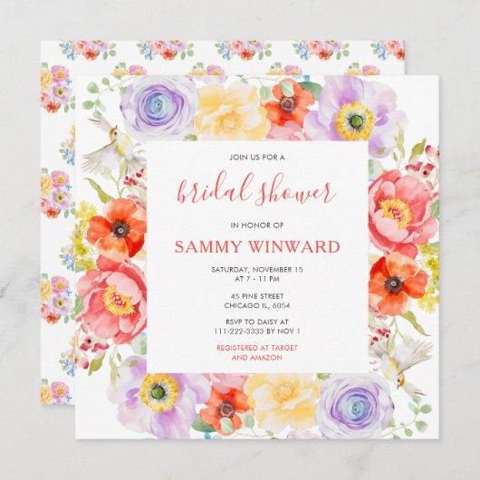 春フラズワイルドフラワーズブライダルシャワー 招待状 (正面/裏面)