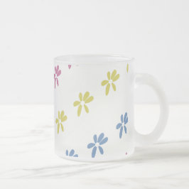 春フラワーカラフルピンクブルーイエロー フロストグラスマグカップ
