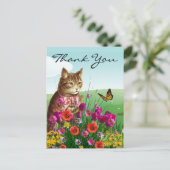 春フラワーガーデンとヴィンテージ猫ありがとう ポストカード (スタンド正面)