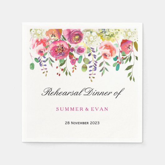 春フラワーピンクピーチトロピカルリハーサルディナー スタンダードカクテルナプキン (正面)