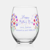 春フラワーブーケ絵を描ハンドマザーズデイ ステムなしワイングラス (正面)