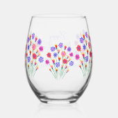 春フラワーブーケ絵を描ハンドマザーズデイ ステムなしワイングラス (裏面)