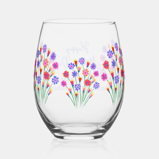 春フラワーブーケ絵を描ハンドマザーズデイ ステムなしワイングラス (裏面)