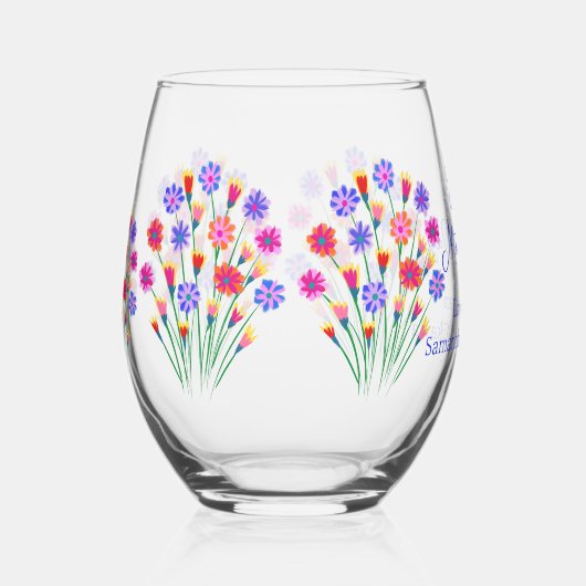 春フラワーブーケ絵を描ハンドマザーズデイ ステムなしワイングラス (右)
