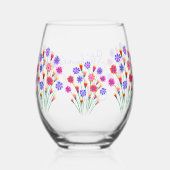 春フラワーブーケ絵を描ハンド30歳の誕生日 ステムなしワイングラス (裏面)
