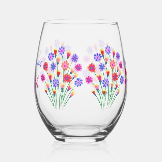 春フラワーブーケ絵を描ハンド30歳の誕生日 ステムなしワイングラス (左)