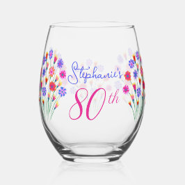 春フラワーブーケ絵を描ハンド80誕生日 ステムなしワイングラス