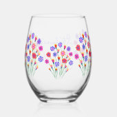 春フラワーブーケ絵を描ハンド80誕生日 ステムなしワイングラス (裏面)