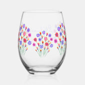 春フラワーブーケ色彩の鮮やかハンド40歳の誕生日 ステムなしワイングラス (裏面)