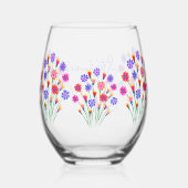 春フラワーブーケ色彩の鮮やかハンド50誕生日 ステムなしワイングラス (裏面)
