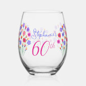 春フラワーブーケ色彩の鮮やかハンド60誕生日 ステムなしワイングラス (正面)
