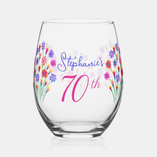 春フラワーブーケ色彩の鮮やかハンド70誕生日 ステムなしワイングラス (正面)