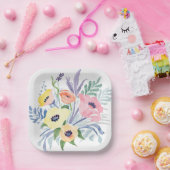 春フラワーブーケ | かわいらしフローラ水色 ペーパープレート (パーティー)
