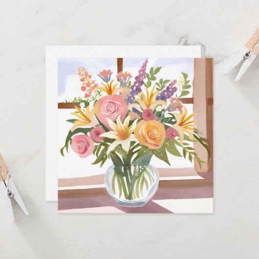 春フラワーブーケ | フローラかわいらしカード (正面/裏面インサイチュ)