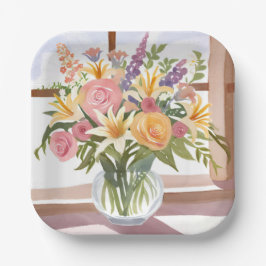 春フラワーブーケ | フローラかわいらしカード ペーパープレート