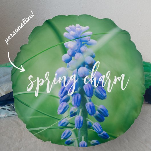 春フラワー（グレープハイアシント）装飾用クッション ラウンドクッション