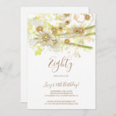 春フラワー&ビーズ装飾第80誕生日 招待状 (正面/裏面)