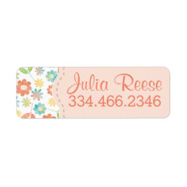 春フローラと葉デジタル水色パターン ラベル