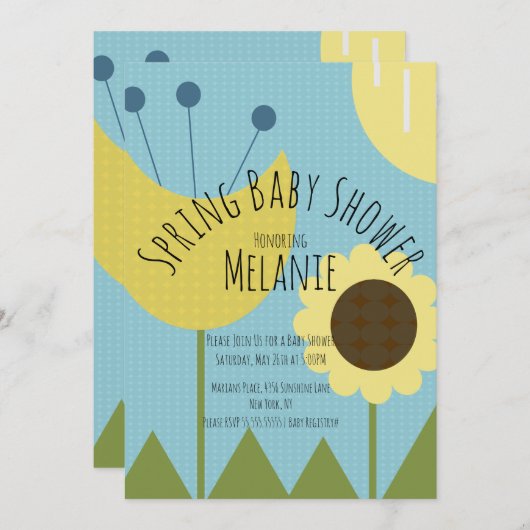 春フローラひまわり赤ちゃんシャワー 招待状 (正面/裏面)