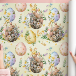 春フローライースターバニーお祝いイエロー ラッピングペーパー