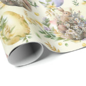 春フローライースターバニーお祝いイエロー ラッピングペーパー (ロールコーナー)