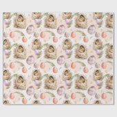 春フローライースターバニーお祝いピンク ラッピングペーパー (フラット)