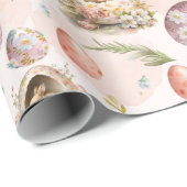 春フローライースターバニーお祝いピンク ラッピングペーパー (ロールコーナー)