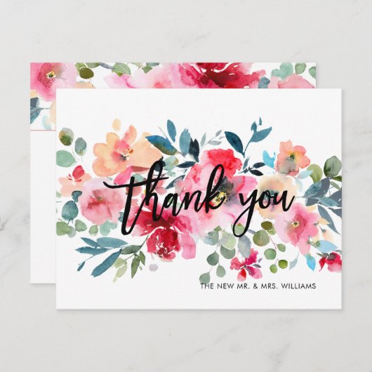 春フローラウォーターカラーブーケサンキューカード セーブザデート (正面/裏面)
