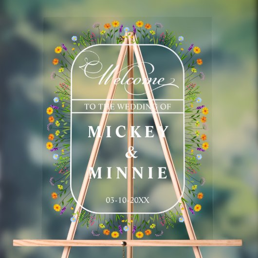 春フローラエレガントウェディングウェルカム アクリルサイン (ニュートラル)