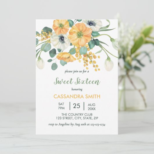 春フローラオレンジ&ホワイトアネモン誕生日 招待状 (スタンド正面)