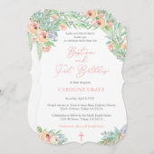 春フローラガールバプテスマと誕生日パーティー 招待状 (正面/裏面)