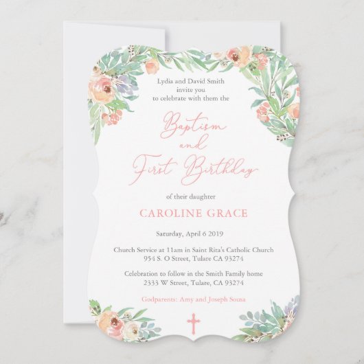 春フローラガールバプテスマと誕生日パーティー 招待状 (正面)