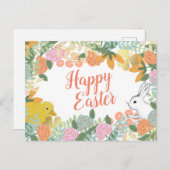 春フローラクローバーダックハッピーイースターバニー シーズンポストカード (正面/裏面)