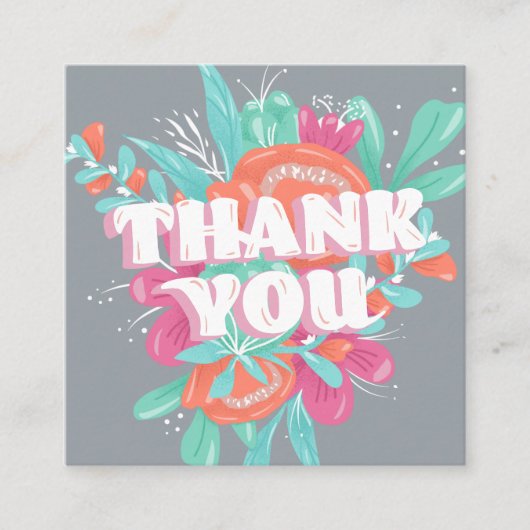 春フローラグレーのレトロなスクリプトの順序感謝していあなた スクエア名刺 (正面)