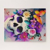 春フローラスカル蝶の水色 ジグソーパズル (横)