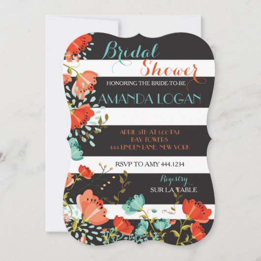 春フローラストライプのブライダルシャワー招待状 招待状 (正面)