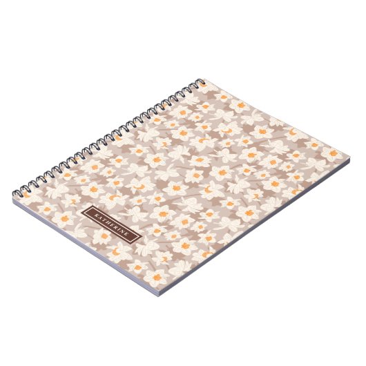 春フローラダフォディル開花 |ブラウンパーソナライズされた ノートブック (左側)