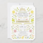 春フローラバニーピンクガールファースト聖餐式 招待状 (正面)