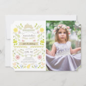 春フローラバニーピンクガールフォト誕生日 招待状 (正面)