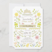 春フローラバニーピンクガール1st誕生日 招待状 (正面)