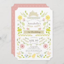 春フローラバニーピンクガール1st誕生日 招待状