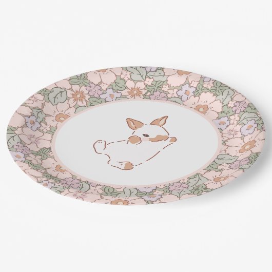 春フローラバニー・イースターをテーマにした ペーパープレート (アングル)